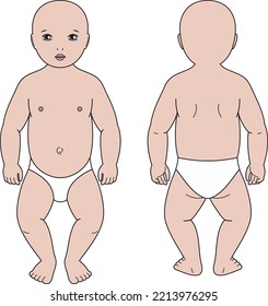 Baby figure  Front   back  Infant silhouette  Vector illustration 