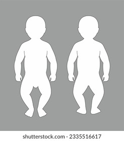 Baby figure. Front and back. Newborn body silhouette. Fashion croquis template for technical drawing. Outline sketch. Vector illustration.