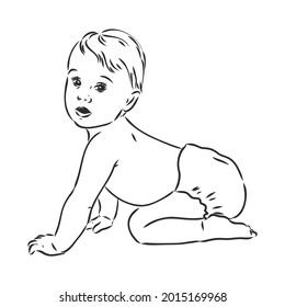 Figura del bebé. Vista frontal, lateral y trasera. Hermoso niño corporal, niño personaje, ilustración vectorial