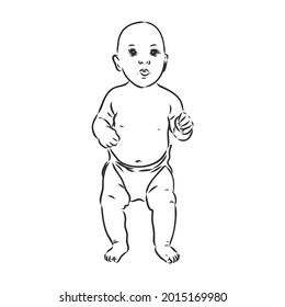 Figura del bebé. Vista frontal, lateral y trasera. Hermoso niño corporal, niño personaje, ilustración vectorial