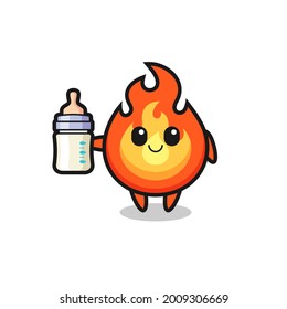 baby fire cartoon character with milk bottle , cute style design for t shirt, sticker, logo element