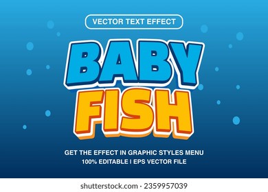 Baby fish editable text effect template, 3d cartoon blue bold text style, premium vector	