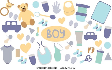 El garabato plano del bebé dibujado a mano. Ilustración vectorial de material para elementos de diseño, impresiones textiles, cubierta, logotipo