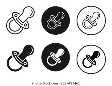 Baby flat icon set. Simple baby pacifier vector line symbol in filled and outlined style.