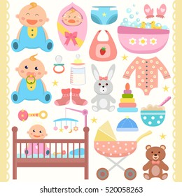 Baby flat icons set. 