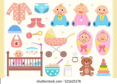 Baby flat icons set. 