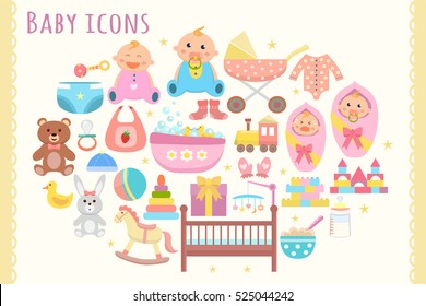 Baby flat icons set. 
