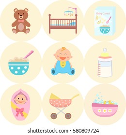 Baby flat icons set. 
