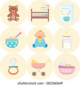 Baby flat icons set. 
