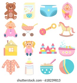 Baby flat icons set. 