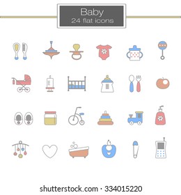 Baby flat line icon set