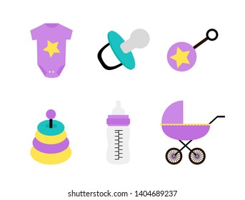 Baby.  Flat vector objects. Child, kid. Icon set