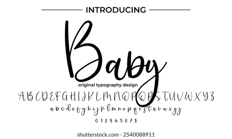 Baby Font Stilvoller Pinsel gemalt ein Großbuchstabe, Vektorbuchstaben, Alphabet, Schrift