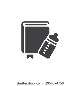 Baby food book vector icon. filled flat sign for mobile concept and web design. Book and milk bottle glyph icon. Symbol, logo illustration. Vector graphics