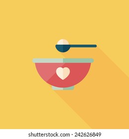 Baby Food Bowl Flat Icon With Long Shadow,eps10