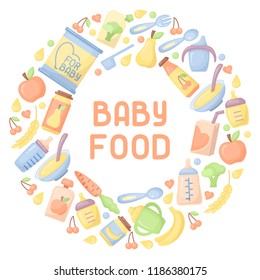 Baby food card. Flatr style vector illustration. There is place for your text
