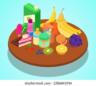 Baby Food Concept Banner. Isometric Banner Of Baby Food Vector Concept For Web, Giftcard And Postcard