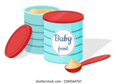 Baby food dry milk mixture in a tin can.Vector illustration.