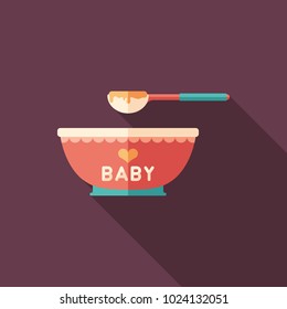Baby food flat square icon with long shadows.
