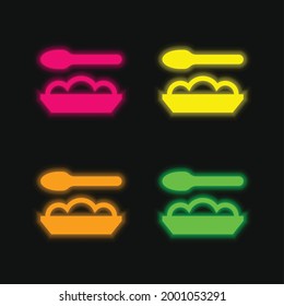 Baby Food four color glowing neon vector icon