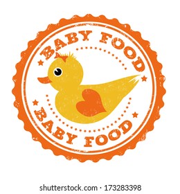 Baby food grunge rubber stamp on white, vector illustration