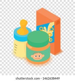 Baby food icon. Cartoon isometric illustration of baby food vector icon for web