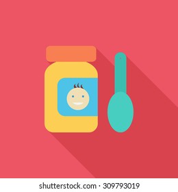 Baby food icon. Flat vector related icon with long shadow for web and mobile applications. It can be used as - logo, pictogram, icon, infographic element. Vector Illustration.