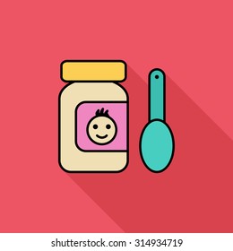 Baby food icon. Flat vector related icon with long shadow for web and mobile applications. It can be used as - logo, pictogram, icon, infographic element. Vector Illustration.