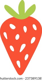 Baby food icon. Red berry. Strawberries in childish, simple flat colored doodle style for nursery, kindergarten decoration. Cartoon picture of summer harvesting berry farm. Illustration for  cookbook.