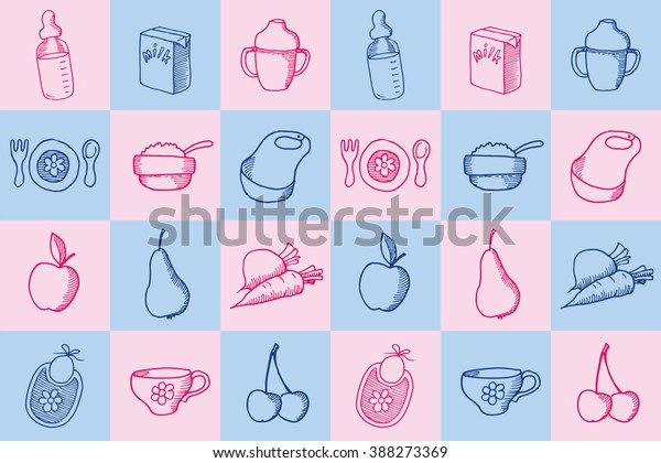 Download Baby Food Icon Set Blue Pink Stock Vector Royalty Free 388273369