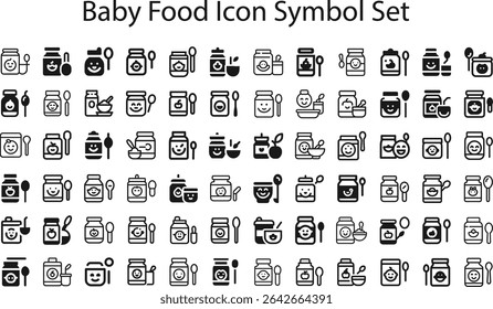 Baby Food Icon Symbol Set.eps. collection, sketches, logo illustrations, web symbols, outline style pictograms package isolated on white background. Vector graphics. stock illustration