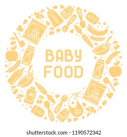 Baby food icons set. Flat style vector illustration. There is place for your text. Suitable for advertising