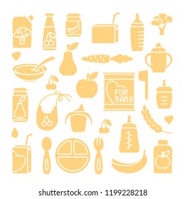 Baby food icons set. Flat style vector illustration