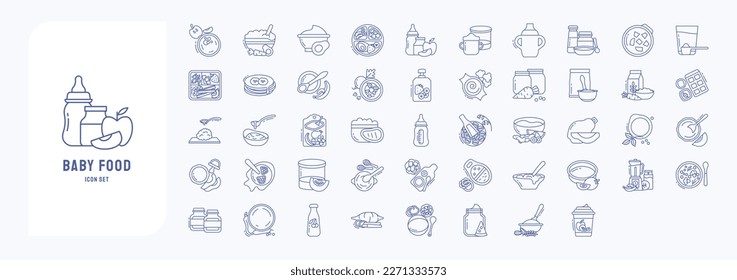 Baby Food, including icons like Apple juice, puree, cake and more. vector illustrations, Pixel Perfect set
