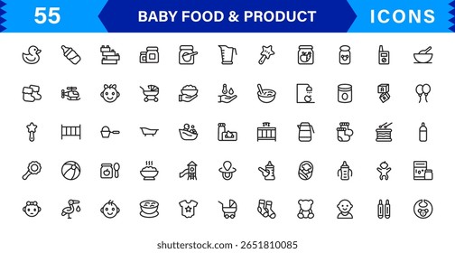 Baby Food and Infant Product Symbols – Professional Modern Line Icon Pack with Unique Vector Style for Nutrition, Care, and Baby Essentials