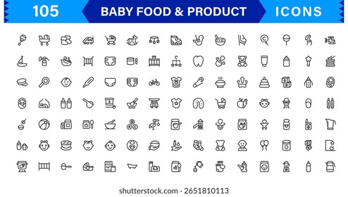 Baby Food and Infant Product Symbols – Professional Modern Line Icon Pack with Unique Vector Style for Nutrition, Care, and Baby Essentials