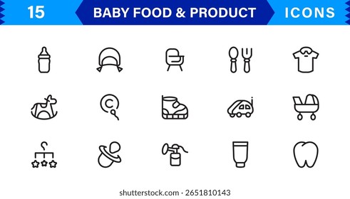 Baby Food and Infant Product Symbols – Professional Modern Line Icon Pack with Unique Vector Style for Nutrition, Care, and Baby Essentials