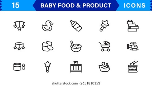 Baby Food and Infant Product Symbols – Professional Modern Line Icon Pack with Unique Vector Style for Nutrition, Care, and Baby Essentials