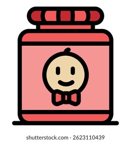 Baby food jar icon. Outline baby food jar vector icon color flat isolated