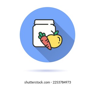 Baby food jar icon. Simple illustration with long shadow for graphic and web design.