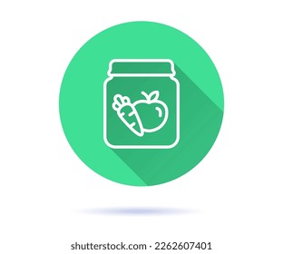 Baby food jar icon. Simple illustration with long shadow for graphic and web design.