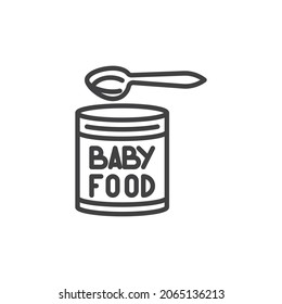 Baby food jar line icon. linear style sign for mobile concept and web design. Baby food and spoon outline vector icon. Symbol, logo illustration. Vector graphics
