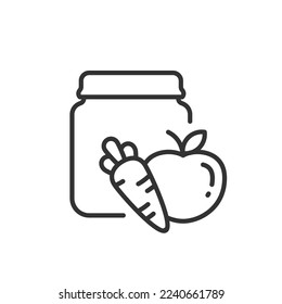 Baby food jar line icon on white background. Editable stroke.