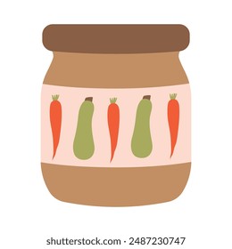 Tarro de comida para bebés. Comida para bebés hecha de calabacín y zanahorias. Ilustración vectorial aislada para su diseño