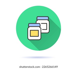 Baby food jars icon with long shadow for graphic and web design.
