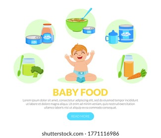 Baby Food Landing Page Template, Healthy First Meal for Toddlers, Organic Kids Menu, Infant Nutrition Vector Illustration