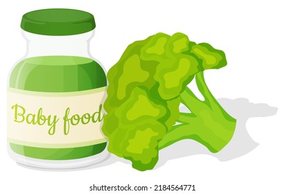 Baby food mashed broccoli.Vector illustration.