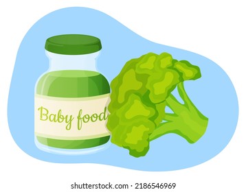 Baby food mashed broccoli.Vector illustration.