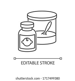 Baby Food Pixel Perfect Linear Icon. Instant Formula For Infants. Healthcare For Newborn Kids. Thin Line Customizable Illustration. Contour Symbol. Vector Isolated Outline Drawing. Editable Stroke