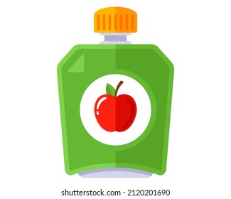 Baby Food In A Plastic Bag. Grated Applesauce. Flat Vector Illustration.